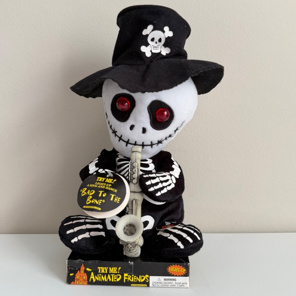 Animated Friends Halloween Skeleton Saxophone Bad to the Bone Musical Plush 10"
